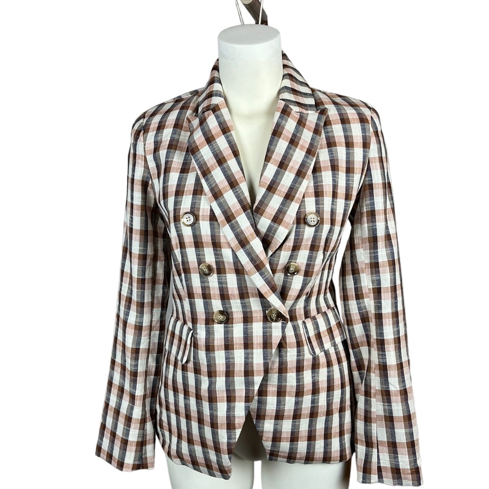 JOIE Blazer Size Small Empire Plaid Double Breasted Jacket Anthropologie NWT